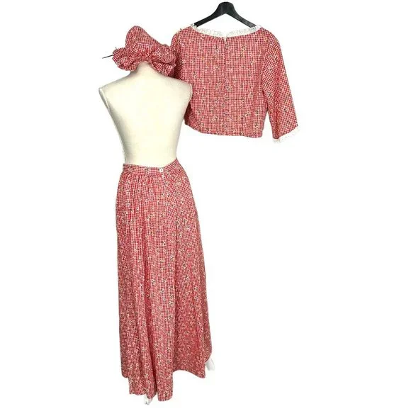 Handmade Gingham Country Top Full Length Skirt Bonnet Set Large - Picture 2 of 9
